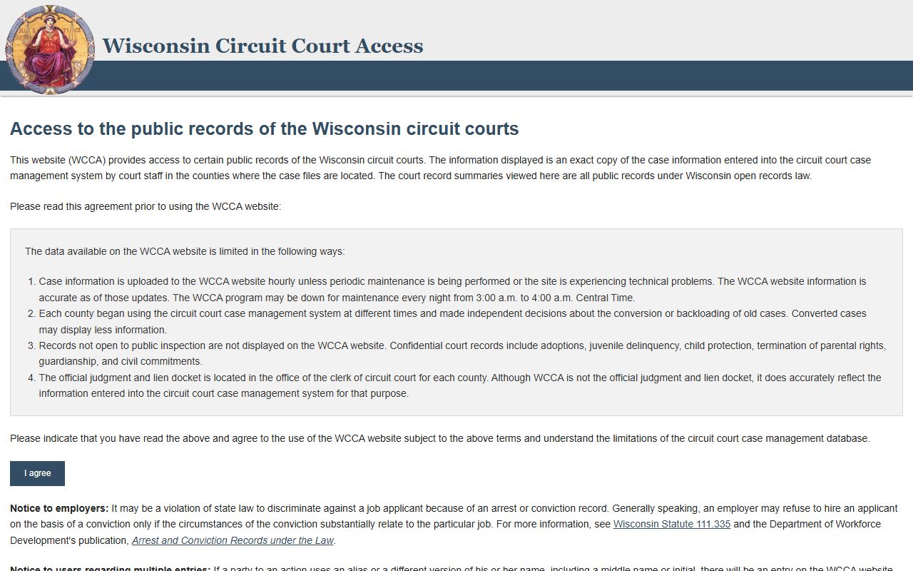 Wisconsin Circuit Court Access portal for Wood County court records after arrest