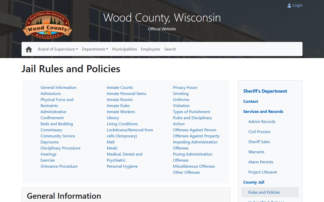 Wood County Jail visitation schedule and inmate rules