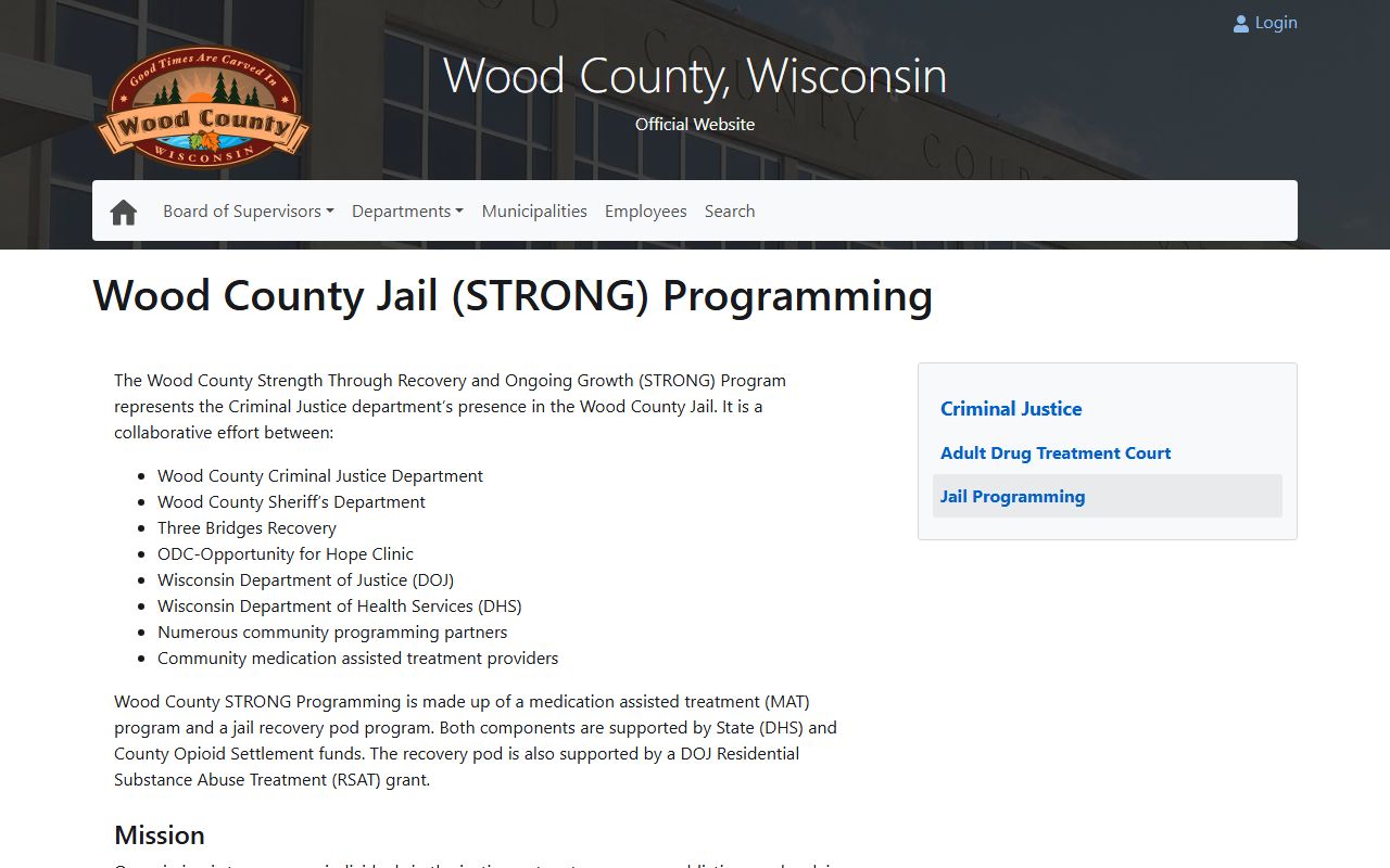 Wood County Jail STRONG inmate programming page