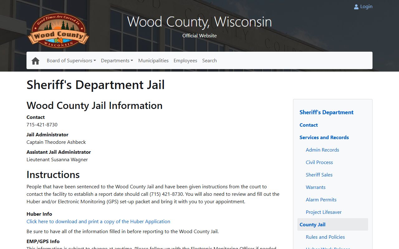 Wood County Jail inmate lookup information page